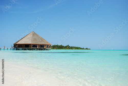 Bungalow's architecture and beach on a Maldivian Island