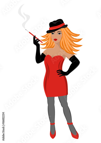 Illustration of a beautiful sexual girl smoking a cigarette