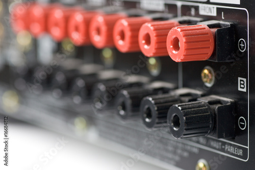 Rows of speaker terminals on back of amplifier