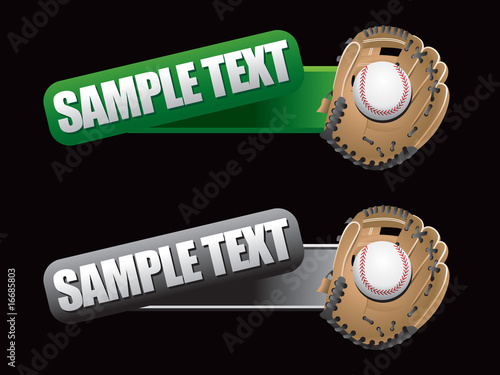 baseball gloves on green banners