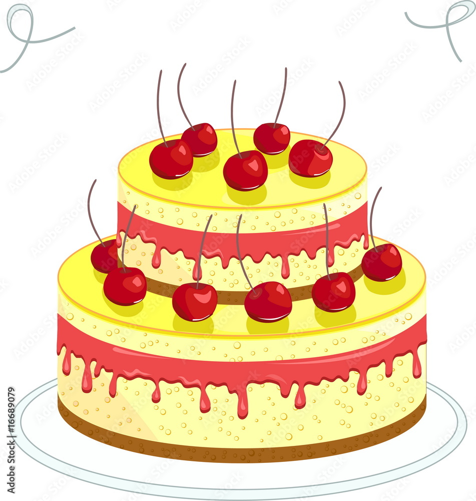 Big cherry cake, vector image Big cherry cake, vector image
