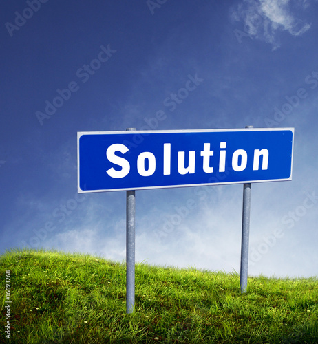 solution single in board with green grass and blue sky