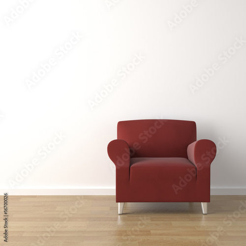 red couch on white wall