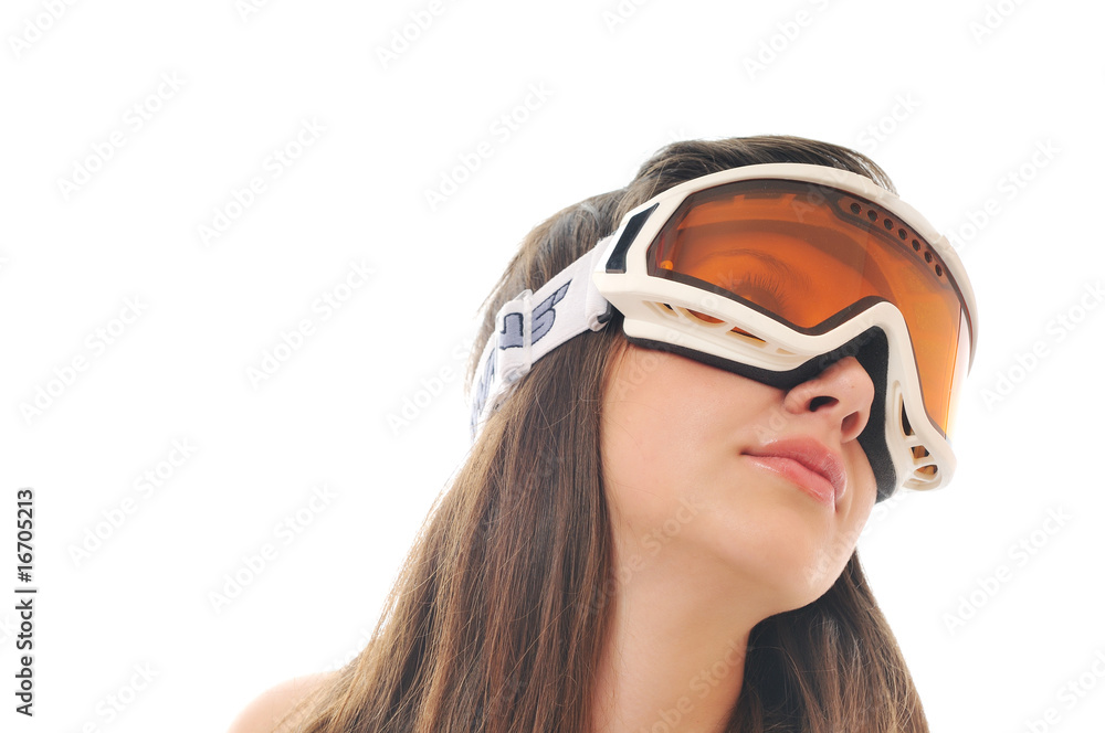 woman with ski googles isolated on white woman with ski googles isolated on white