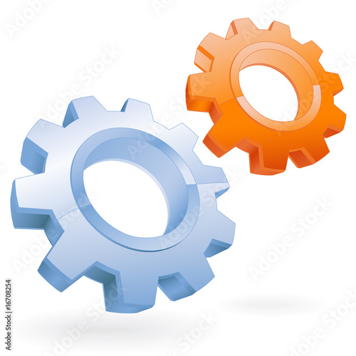blue and orange gears setting vector icon