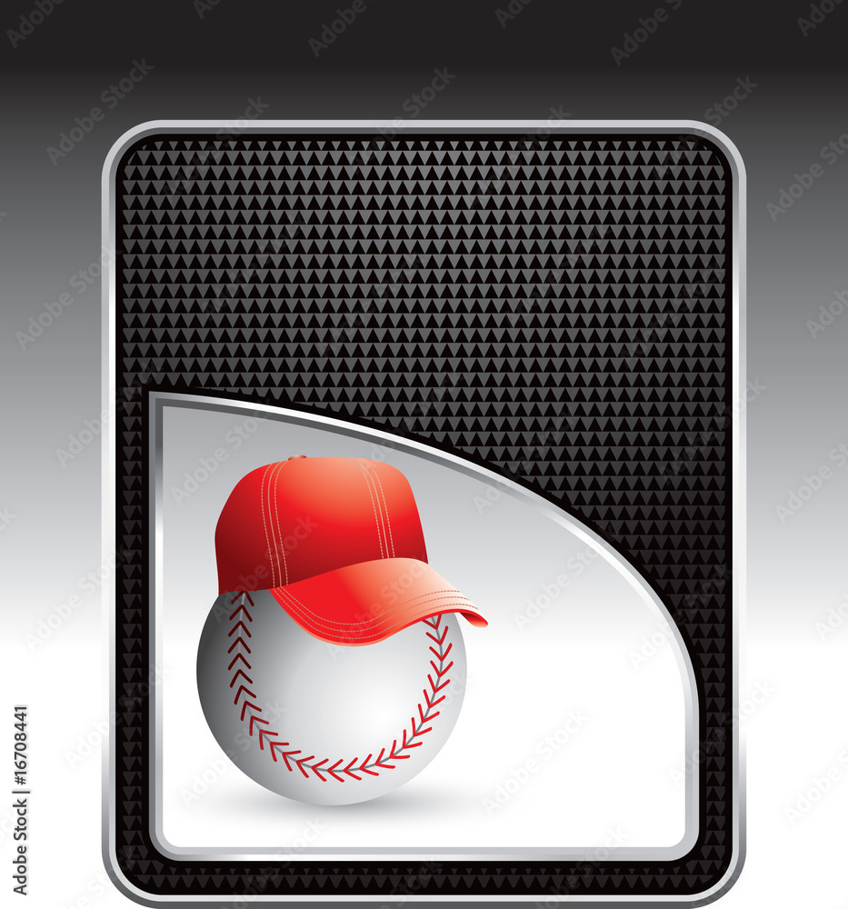 Fototapeta premium Baseball with hat on black checkered background