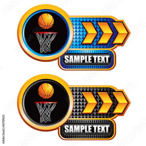 basketball hoop on blue arrow web banners