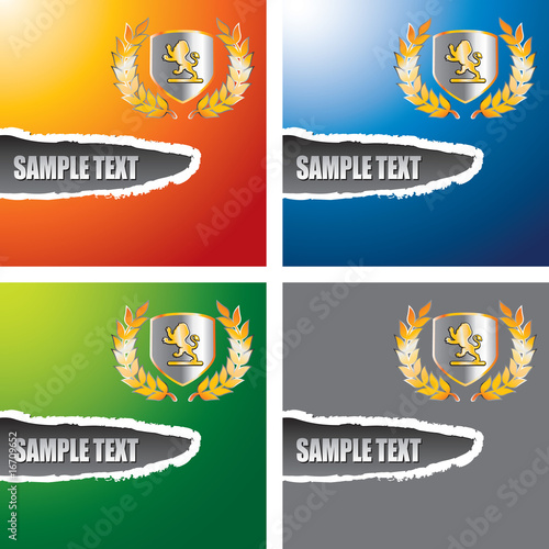 lion shield on four ripped backgrounds