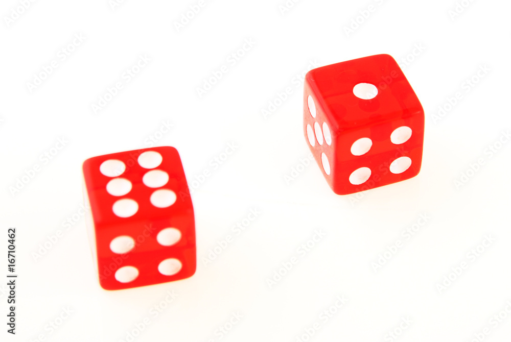 2 Dice close up - showing the numbers 1 and 6 isolated 2 Dice close up - showing the numbers 1 and 6 isolated