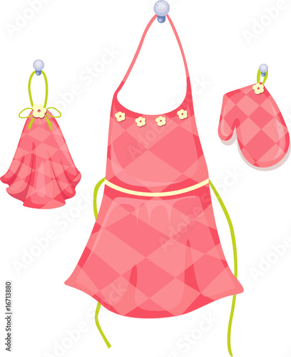 kitchen glove and apron and hand towel