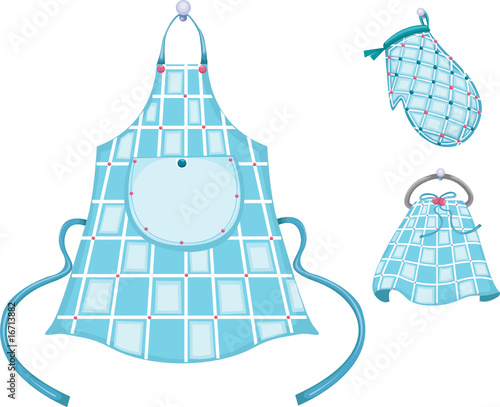 kitchen glove and apron and hand towel