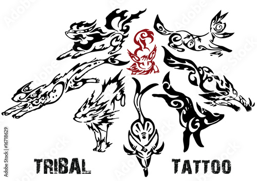 vector illustration animal tattoo collage (vector)