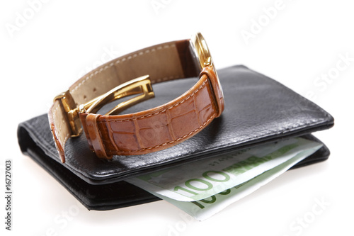 purse and watch isolated on white background