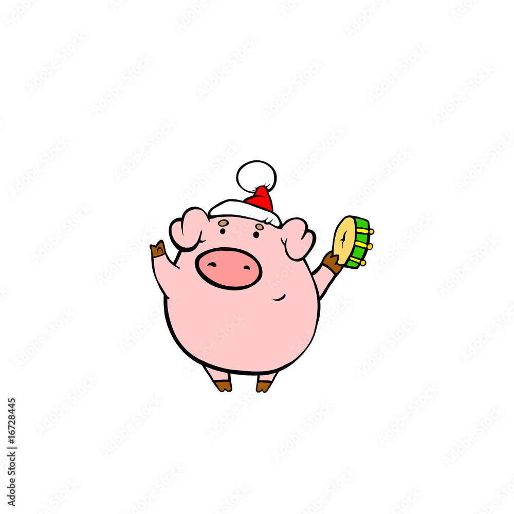 Fototapeta premium Piggy sing & play tambourine