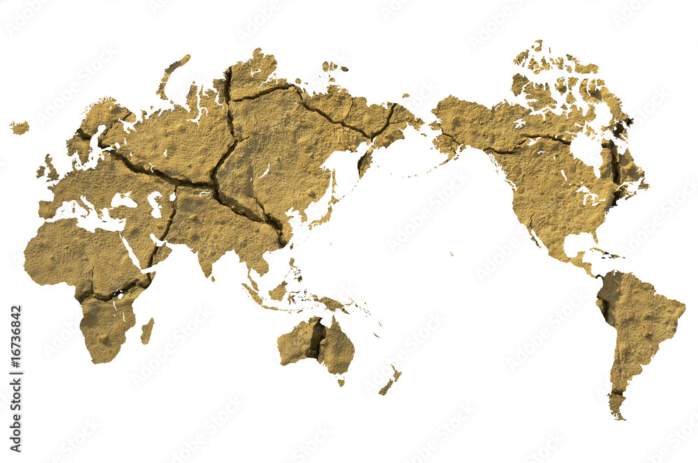 世界地図と地面の皹割れ