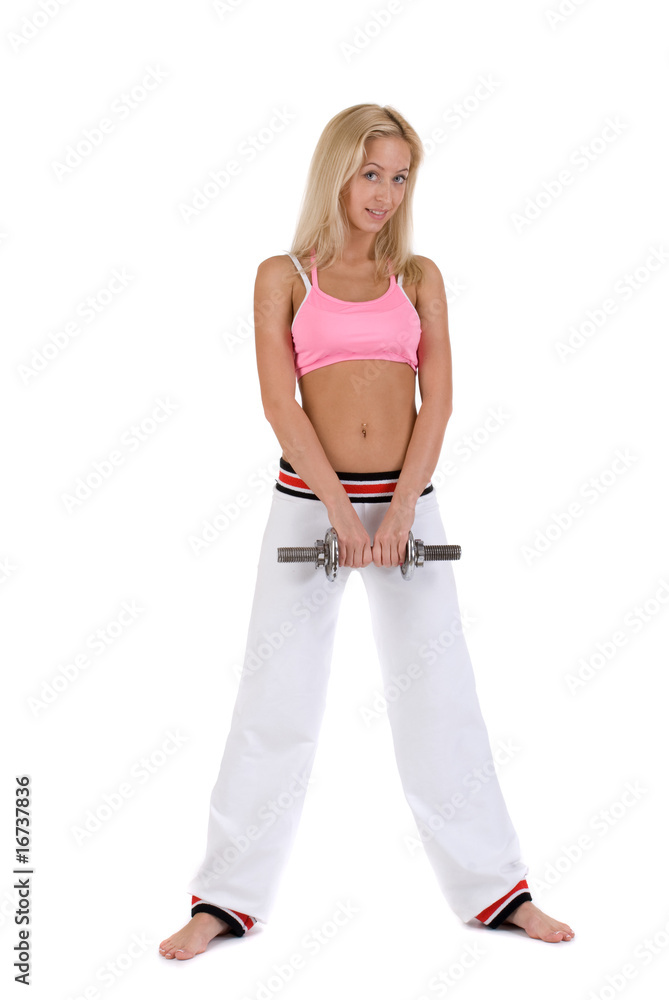 Beautiful slavonic woman with iron dumbbell Beautiful slavonic woman with iron dumbbell