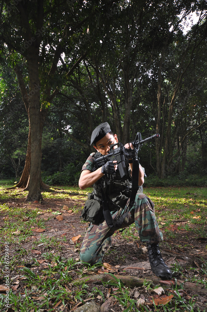 Smart Asian Man In Soldier Uniform Smart Asian Man In Soldier Uniform