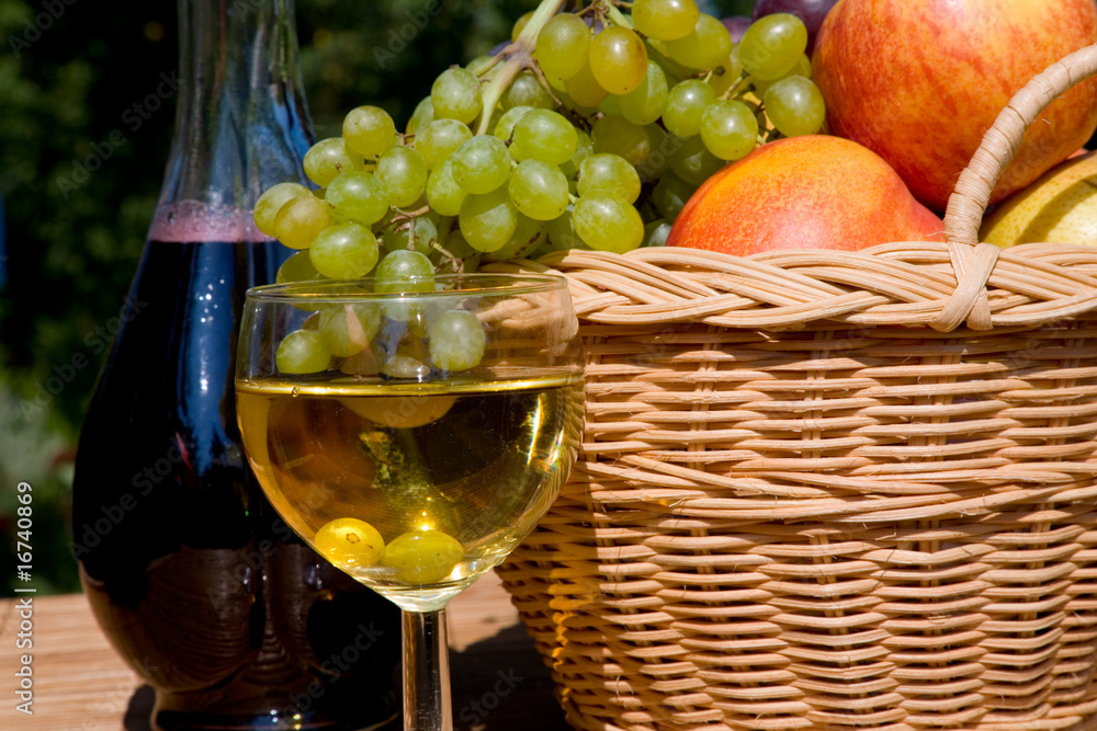 Glass of white wine with fruits Glass of white wine with fruits