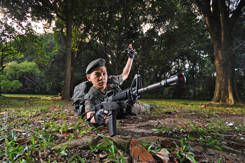 Smart Asian Man In Soldier Uniform