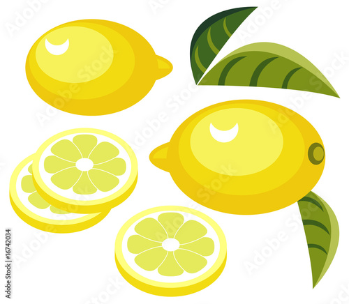 Simplistic lemons with slices and leaves