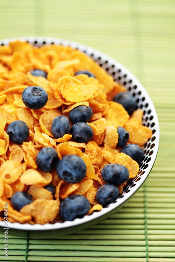 corn flakes with blueberry fruits corn flakes with blueberry fruits