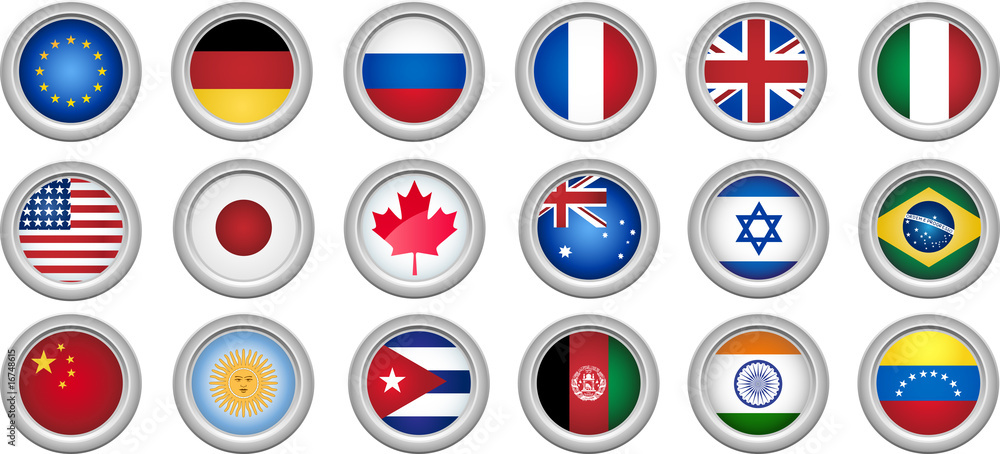 Set of 18 buttons for several countries Set of 18 buttons for several countries