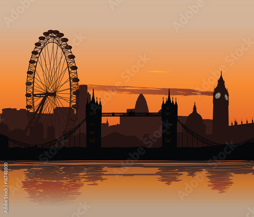 Fotografie, Obraz Vector illustration of London skyline at sunset
