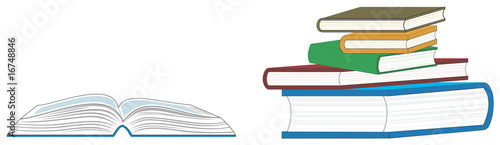 Vector Illustration of a Open Book and a Stack of Books