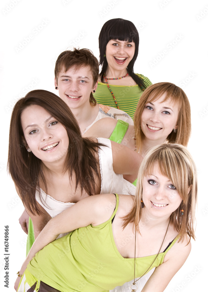 Fototapeta premium Happy group of young people.Isolated.