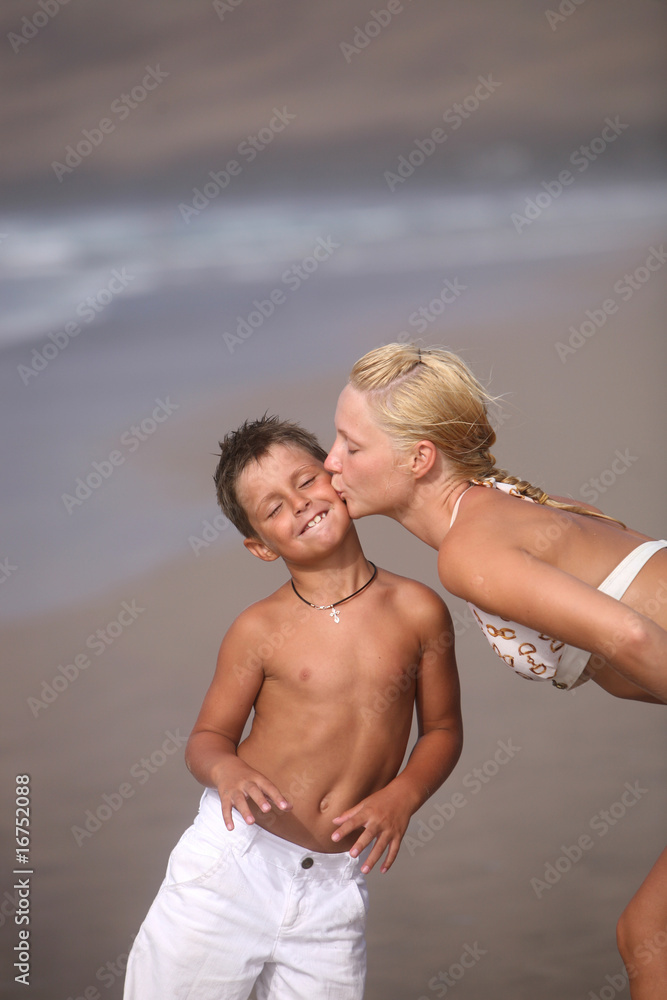 Happy Mother and son on the beach Happy Mother and son on the beach