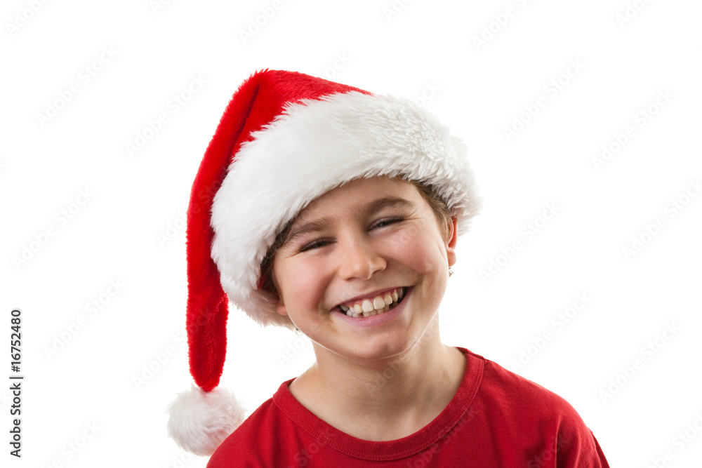 Boy wearing Santa Claus hats isolated on white Boy wearing Santa Claus hats isolated on white