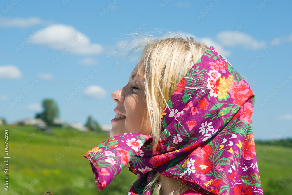 Portrait beautiful girl in kerchief Portrait beautiful girl in kerchief