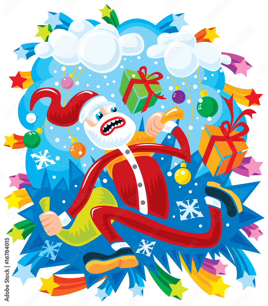 Naklejka premium Crazy Santa in a hurry