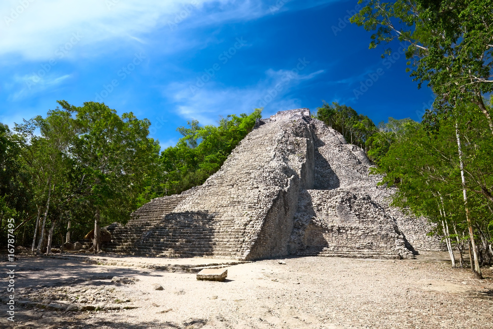 Mayan Nohoch Mul pyramid in Coba, Mexico