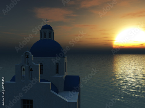 Greek church at sunset.