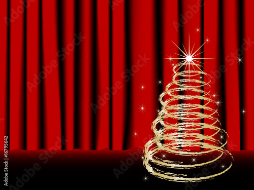 Red abstract background with christmas tree