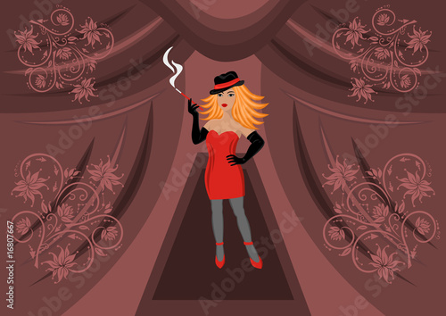 Beautiful sexual girl smoking a cigarette with background