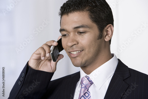 Portrait of businessman on phone.