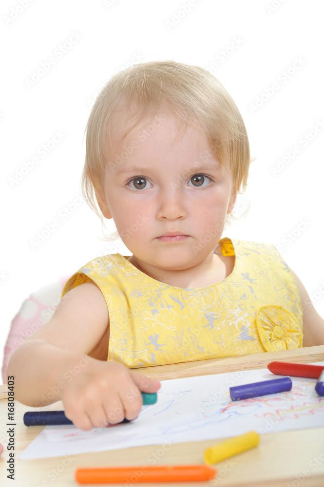 little girl with pencils