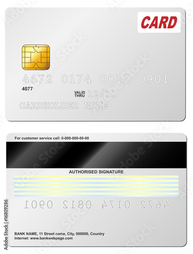 Blank credit card vector template. Front and back view.