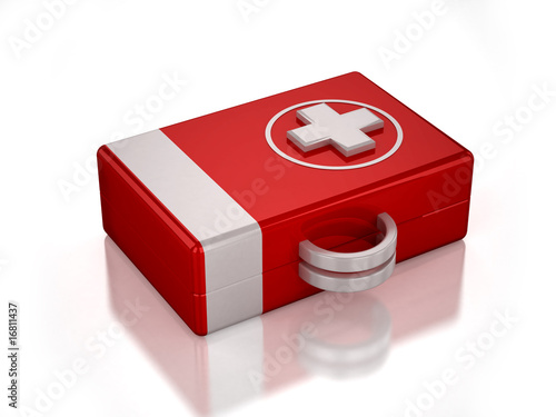 Canvas Print 3D red first aid kit with white background