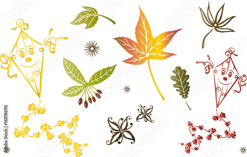 Buntes Herbst Set, Blätter, Laub und Drachen