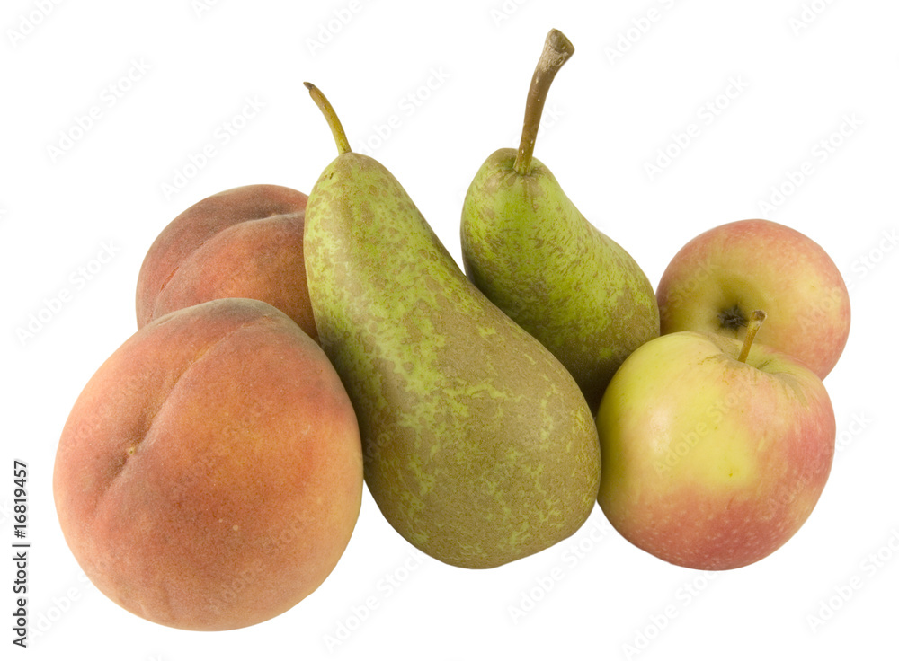 peaches, pears and apples isolated on white background peaches, pears and apples isolated on white background