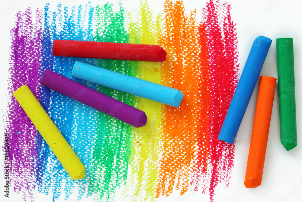 Oil Pastel Crayons on a white paper Stock Photo