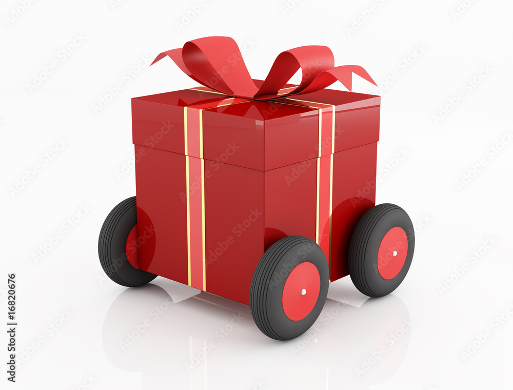 red gift box on wheels red gift box on wheels