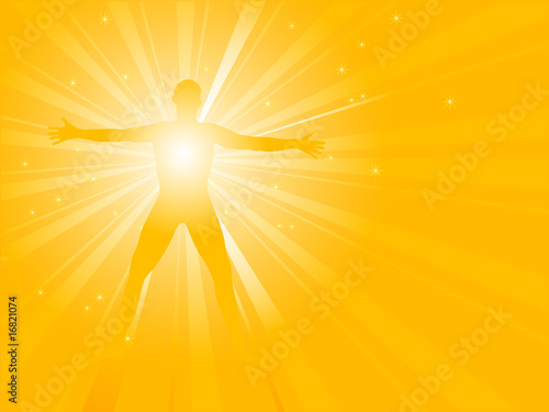 Silhouette of a man with sunburst from his energy