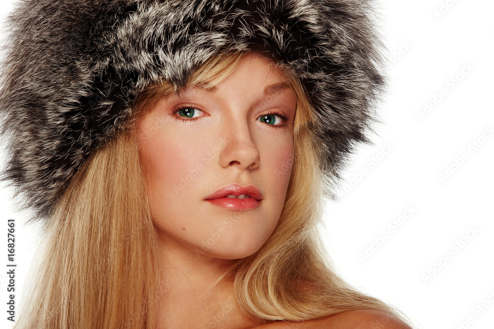 Portrait of girl in fur hat Portrait of girl in fur hat