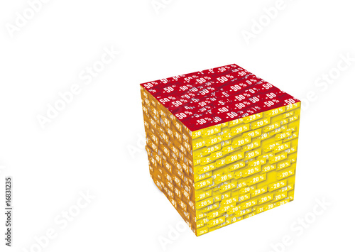 Cube avec étiquettes de réductions