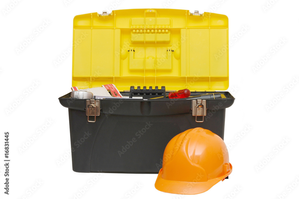 Box for tools a helmet isolated on white background Box for tools a helmet isolated on white background