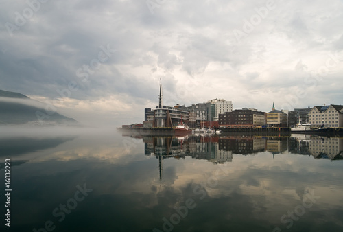 foggy town Tromso in Norway